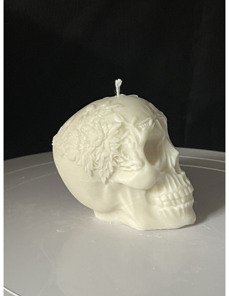 Vela Calavera con Decoración Lateral Flores